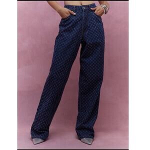 MISSGUIDED Self Embroidered Straight Leg Blue Jeans Women's 25 Denim High Rise